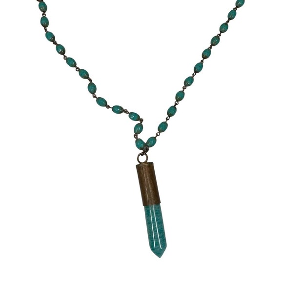 Boho Crystal Pointed Long Chain Necklace Layer Festival Hippie Amazonite Stone - Picture 4 of 6